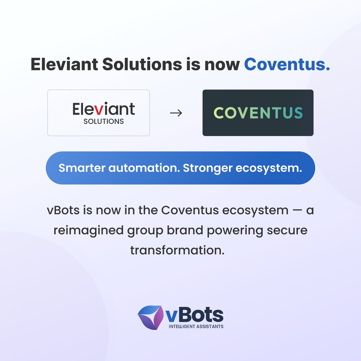 #vBots is now part of <a href="/CoventusAISolns/">Coventus</a> – a unified brand building trusted #AIsolutions for regulated industries.
Why the change? Because we’ve grown — in impact, expertise, and vision.
Same product. Same team. Now part of something bigger.

coventus.com

#AIWithPurpose