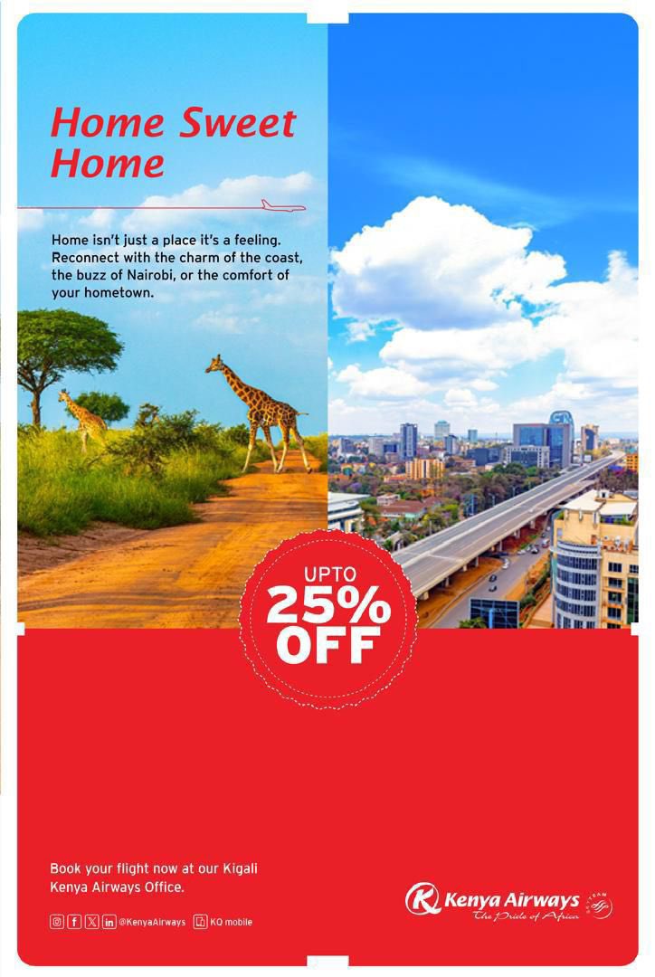 It’s OFFICIAL now!!

🌍✈️ Exciting news for Kenyans in Rwanda! The Association of Kenyans in Rwanda has partnered with Kenya Airways to offer a fantastic 25% discount on flight fares.
_Book early and save ✈️
#KenyaAirways #KenyansInRwanda #TravelDeals #Summer2025  #WeareAKR