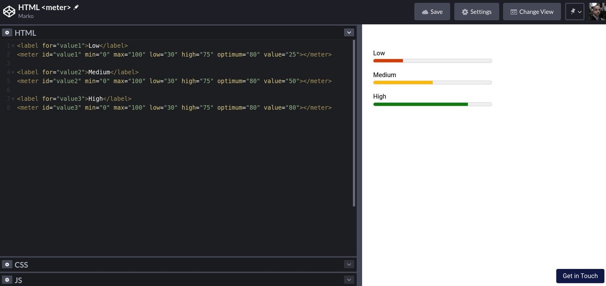 1/ The `meter` element

You can use the `<meter>` element to display quantities. No JavaScript/CSS is needed.