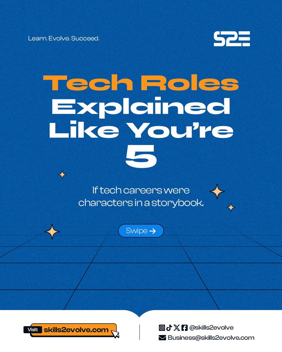 Skills2Evolve's tweet image. Tech careers sound confusing until you break them down like this.

💬 Which one sounds like you?
📌 Save this if you’re figuring out where you fit
📲 Follow @S2E for tech made simple —always.

#TechForBeginners #TechRolesExplained #YouBelongInTech #DigitalCareers #S2ECommunity