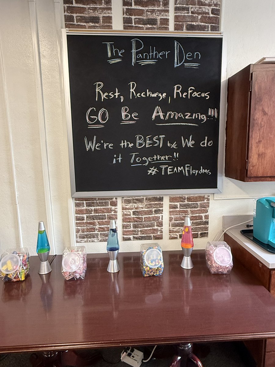 DrABHosey's tweet photo. Upgrades to our “Panther Den” staff area complete. Coffee, candy bar & snacks ready… let’s go!#Teamfloydms @FloydMSCobb https://t.co/f9phWs60i5