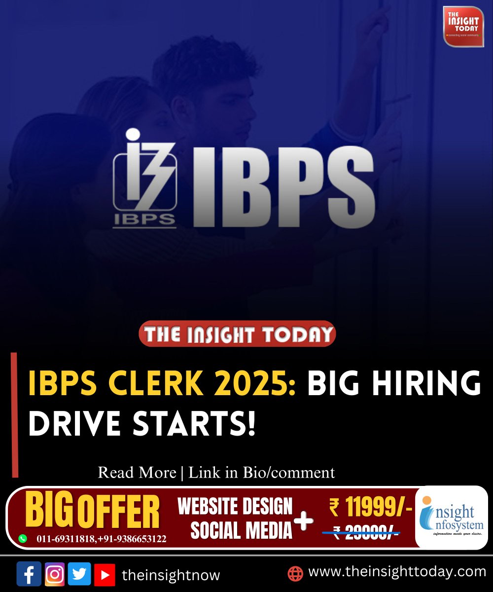 theinsightnow's tweet image. IBPS Clerk Notification 2025 is out! 10,277 vacancies announced across public sector banks. Apply online by Aug 21 at ibps.in. 
Don’t miss this opportunity!

#IBPSClerk2025
 #BankJobs2025
 #IBPSNotification
 #IBPSApplyOnline