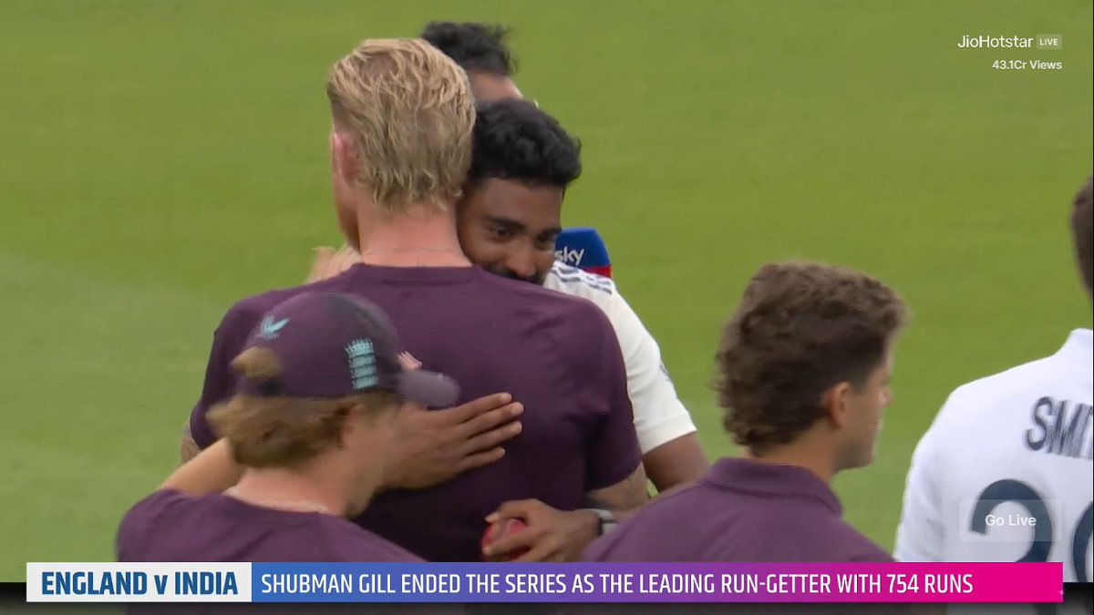 Ben Stokes hugging Mohammed Siraj and congratulating. ❤️