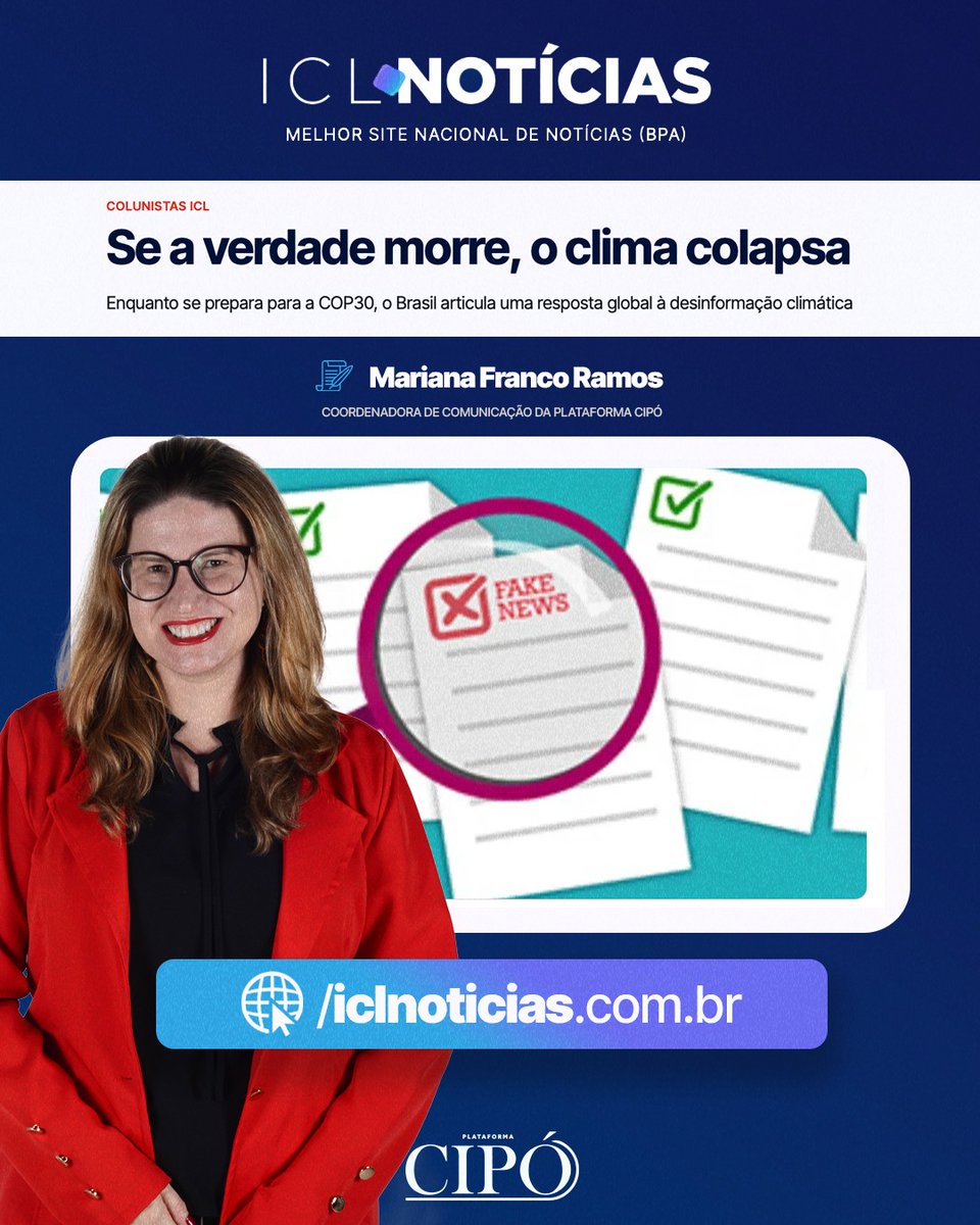 Plataforma CIPÓ (@plataformacipo) on Twitter photo 📰✨🌍 A desinformação climática é uma das maiores ameaças à ação global pelo clima — e também aos direitos humanos.
👉 Leia o artigo da nossa coordenadora de Comunicação, <a href="/marifrancoramos/">Mariana Franco Ramos</a>, na coluna da CIPÓ no <a href="/ICLNoticias/">ICL Notícias</a>: iclnoticias.com.br/se-a-verdade-m… 📰✨🌍 A desinformação climática é uma das maiores ameaças à ação global pelo clima — e também aos direitos humanos.
👉 Leia o artigo da nossa coordenadora de Comunicação, <a href="/marifrancoramos/">Mariana Franco Ramos</a>, na coluna da CIPÓ no <a href="/ICLNoticias/">ICL Notícias</a>: iclnoticias.com.br/se-a-verdade-m…
