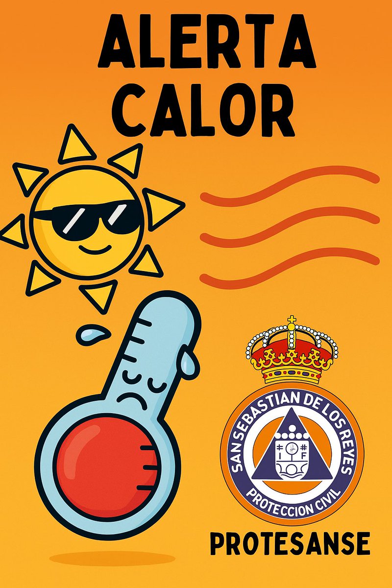 🌡️ ¡Alerta de calor activada en #Sanse!
Bebe agua con frecuencia, evita salir en las horas centrales del día y protege especialmente a mayores, peques y personas vulnerables.
Ante cualquier emergencia, llama al 112.
#OlaDeCalor #protesanse