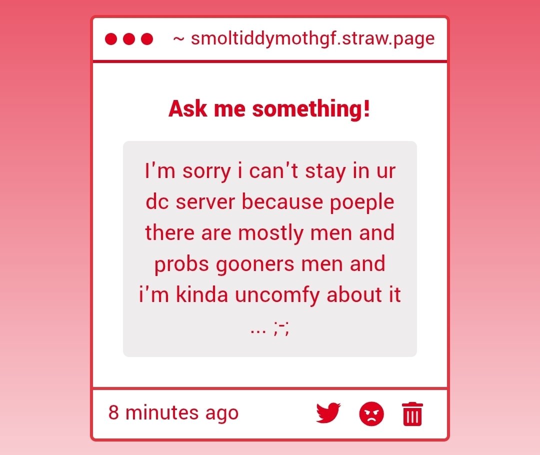 MothAnswers's tweet image. I mean, it is to be expected to be mostly men and dw they dont goon about me in the server or my dms but you do you