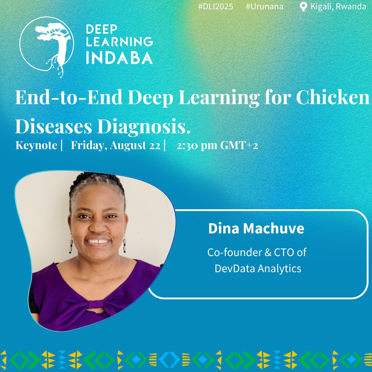 Deep Learning Indaba (@deepindaba) on Twitter photo 🌟 We’re excited to welcome <a href="/DMachuve/">Dina Machuve</a> , Co-founder & CTO of DevData Analytics, as a keynote speaker at #DLI2025!
📅 Fri, Aug 22 at 2:30 PM GMT+2
🎙️ Deep Learning for Chicken Diseases Diagnosis
🌐 Register to join us online: deeplearningindaba.com/2025/virtual-i…
#Indaba2025 #Urunana 🌟 We’re excited to welcome <a href="/DMachuve/">Dina Machuve</a> , Co-founder & CTO of DevData Analytics, as a keynote speaker at #DLI2025!
📅 Fri, Aug 22 at 2:30 PM GMT+2
🎙️ Deep Learning for Chicken Diseases Diagnosis
🌐 Register to join us online: deeplearningindaba.com/2025/virtual-i…
#Indaba2025 #Urunana