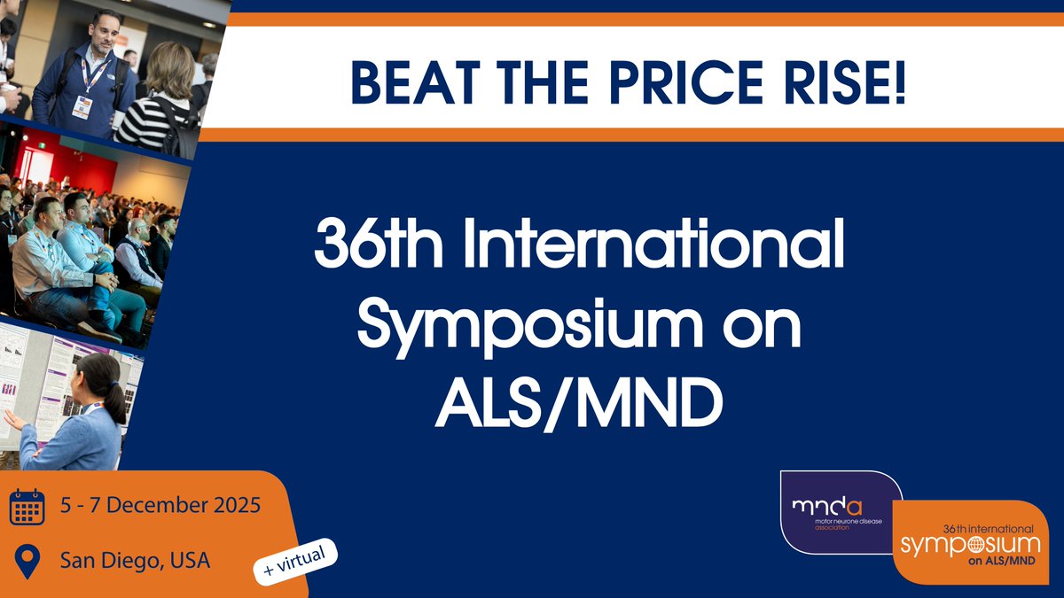 MND Research (@mndresearch) on Twitter photo Join us at the largest scientific and medical conference dedicated to #MND #ALS!
🌍 San Diego, USA and Online
📆 5-7 December 2025
🐤 Early bird registration closes 5 September!
Register today: symposium.mndassociation.org/register/
#alsmndsymp Join us at the largest scientific and medical conference dedicated to #MND #ALS!
🌍 San Diego, USA and Online
📆 5-7 December 2025
🐤 Early bird registration closes 5 September!
Register today: symposium.mndassociation.org/register/
#alsmndsymp