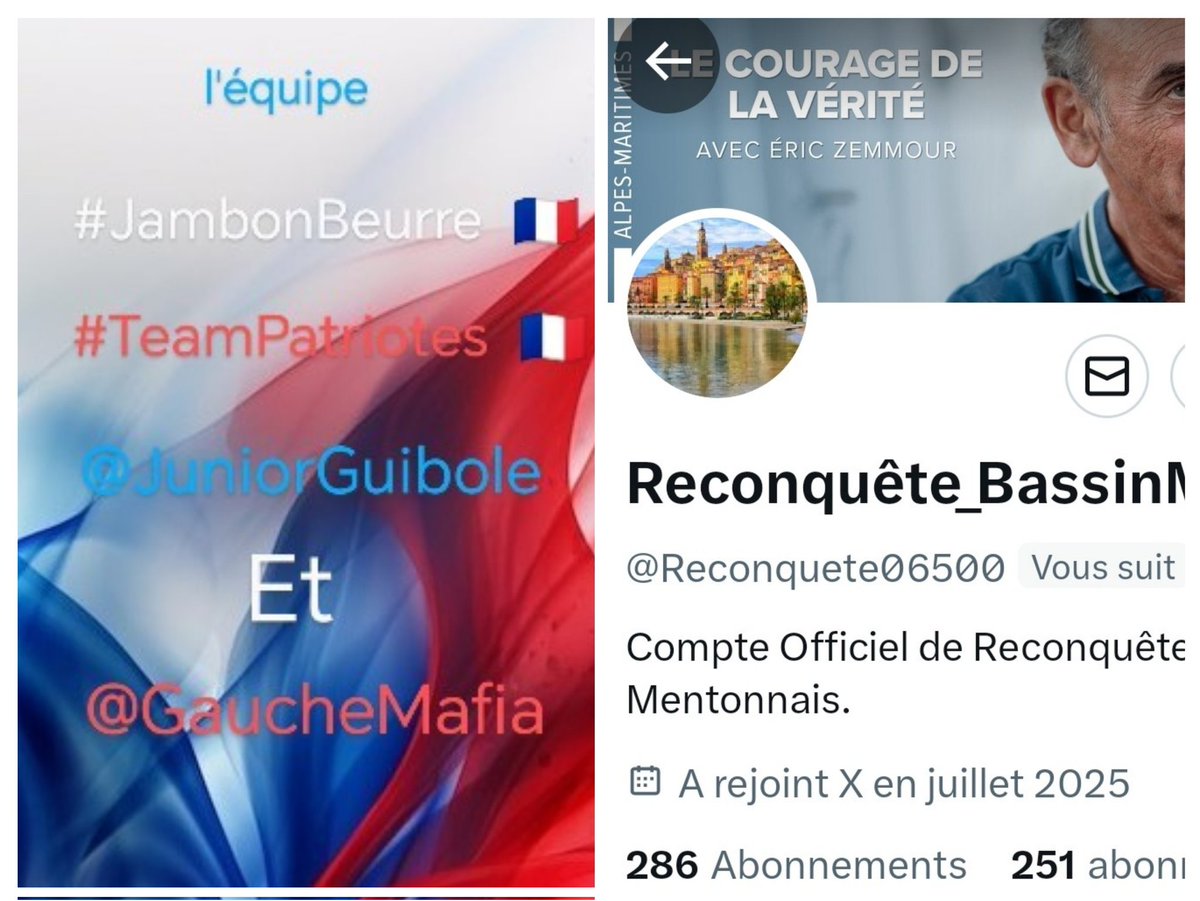 🇨🇵 Dédé 🇫🇷♿ (@juniorguibole) on Twitter photo INFO🚨 Merci de partager !🚨
Mes amis abonnés😉
Ainsi que l'équipe #JambonBeurre #TeamPatriotes 🇨🇵
Notre ami <a href="/Reconquete06500/">Reconquête_BassinMentonnais</a> 👍
Aurait besoin d'un petit coup de pouce pour grossir sa TL!🥳
Et ainsi lui donner plus de visibilité ! Merci de vous abonner à lui !🙏
Et n'oubliez INFO🚨 Merci de partager !🚨
Mes amis abonnés😉
Ainsi que l'équipe #JambonBeurre #TeamPatriotes 🇨🇵
Notre ami <a href="/Reconquete06500/">Reconquête_BassinMentonnais</a> 👍
Aurait besoin d'un petit coup de pouce pour grossir sa TL!🥳
Et ainsi lui donner plus de visibilité ! Merci de vous abonner à lui !🙏
Et n'oubliez