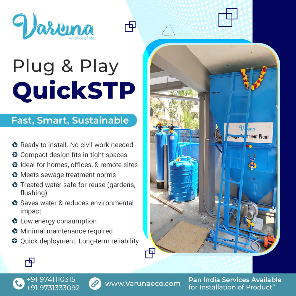 Varunaeco's tweet image. 💧 Fast. Smart. Sustainable.
Varuna’s Plug &amp;amp; Play STP is ready to install — no civil work needed!
✅ Compact
✅ Eco-friendly
✅ Reuse-ready

Perfect for homes, offices &amp;amp; remote sites.

📞 +91 9731333092 
🌐 zurl.co/xhRUH
.
.
.
#PlugAndPlaySTP
#QuickSTP