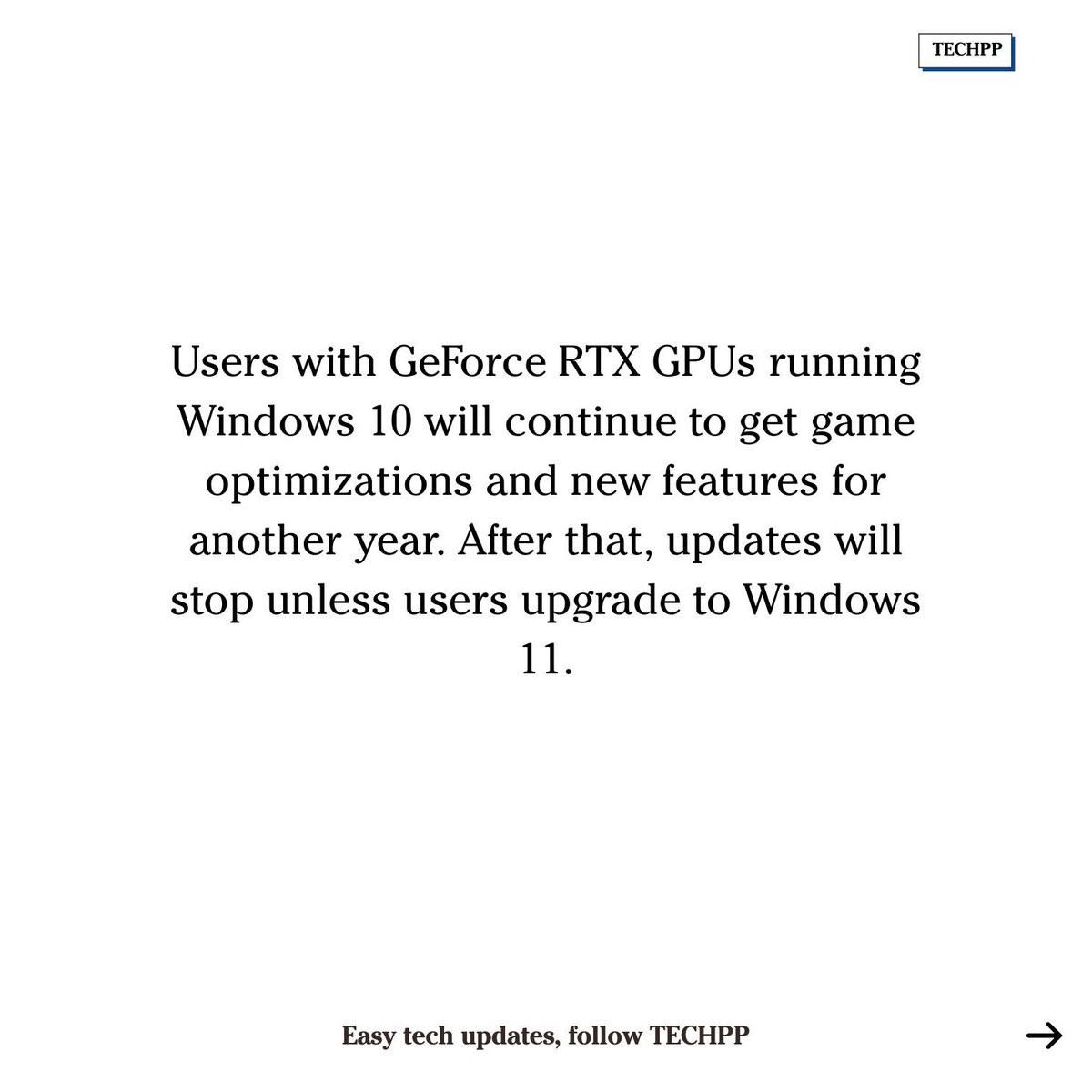 techpp's tweet image. Nvidia to End Windows 10 Driver Support After 2026

#Nvidia #Windows10 #DriverSupport #RTX #GeForce