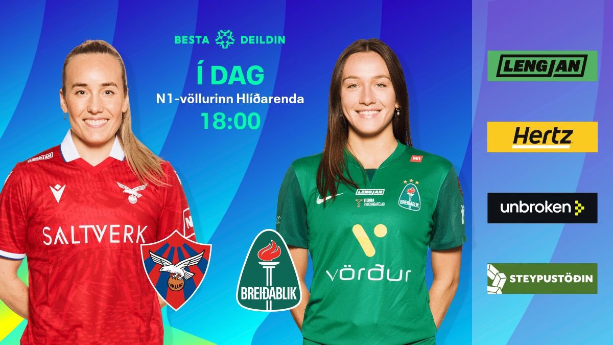 Besta deildin (@bestadeildin) on Twitter photo Stórleikur að Hlíðarenda í dag þegar Valur fær Íslandsmeistara Breiðabliks í heimsókn! 🤩
📌 N1-völlurinn Hlíðarenda
⏲️ 18:00
⚽️ <a href="/Valurfotbolti/">ValurFotbolti</a> 🆚 <a href="/BreidablikFC/">Breiðablik FC</a>
🎟️ Miðasala á stubb.is Stórleikur að Hlíðarenda í dag þegar Valur fær Íslandsmeistara Breiðabliks í heimsókn! 🤩
📌 N1-völlurinn Hlíðarenda
⏲️ 18:00
⚽️ <a href="/Valurfotbolti/">ValurFotbolti</a> 🆚 <a href="/BreidablikFC/">Breiðablik FC</a>
🎟️ Miðasala á stubb.is