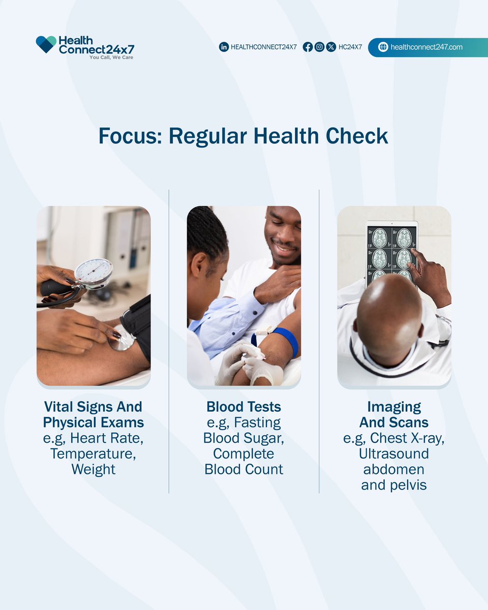 HC24x7's tweet image. 🩺 Your health is your wealth — don’t wait for symptoms to show up!

Stay ahead with regular health checks including physical exams, blood tests, and essential scans. Early detection can save lives. 💉🧪🧠

📅 Make it a habit. Your future self will thank you!

#RegularCheckup