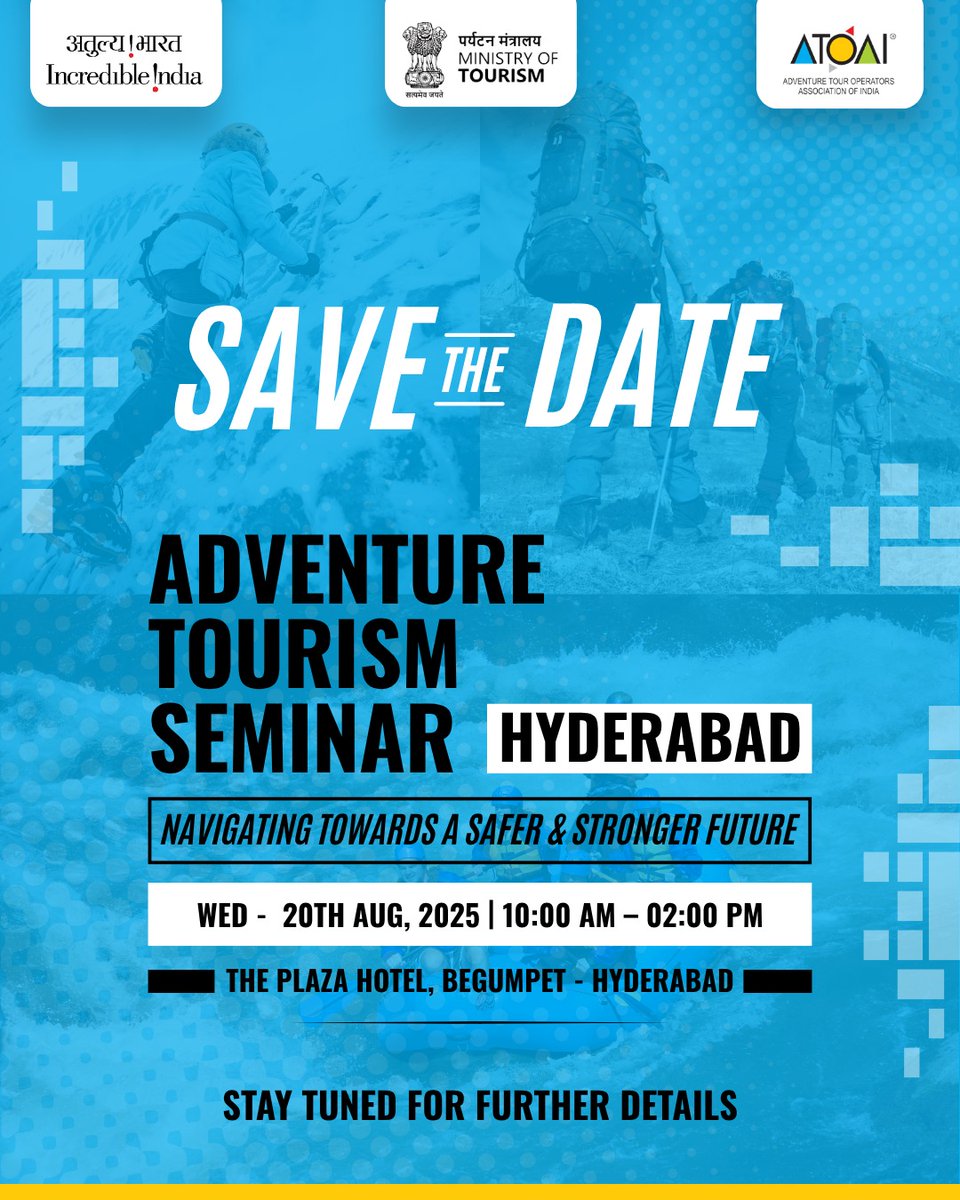 Calling all stakeholders in adventure tourism — operators, educators, and policy makers.

Join the national conversation on Aug 20 in Hyderabad.

#ATOAI #AdventureTourism #TourismIndia #ExploreIndia