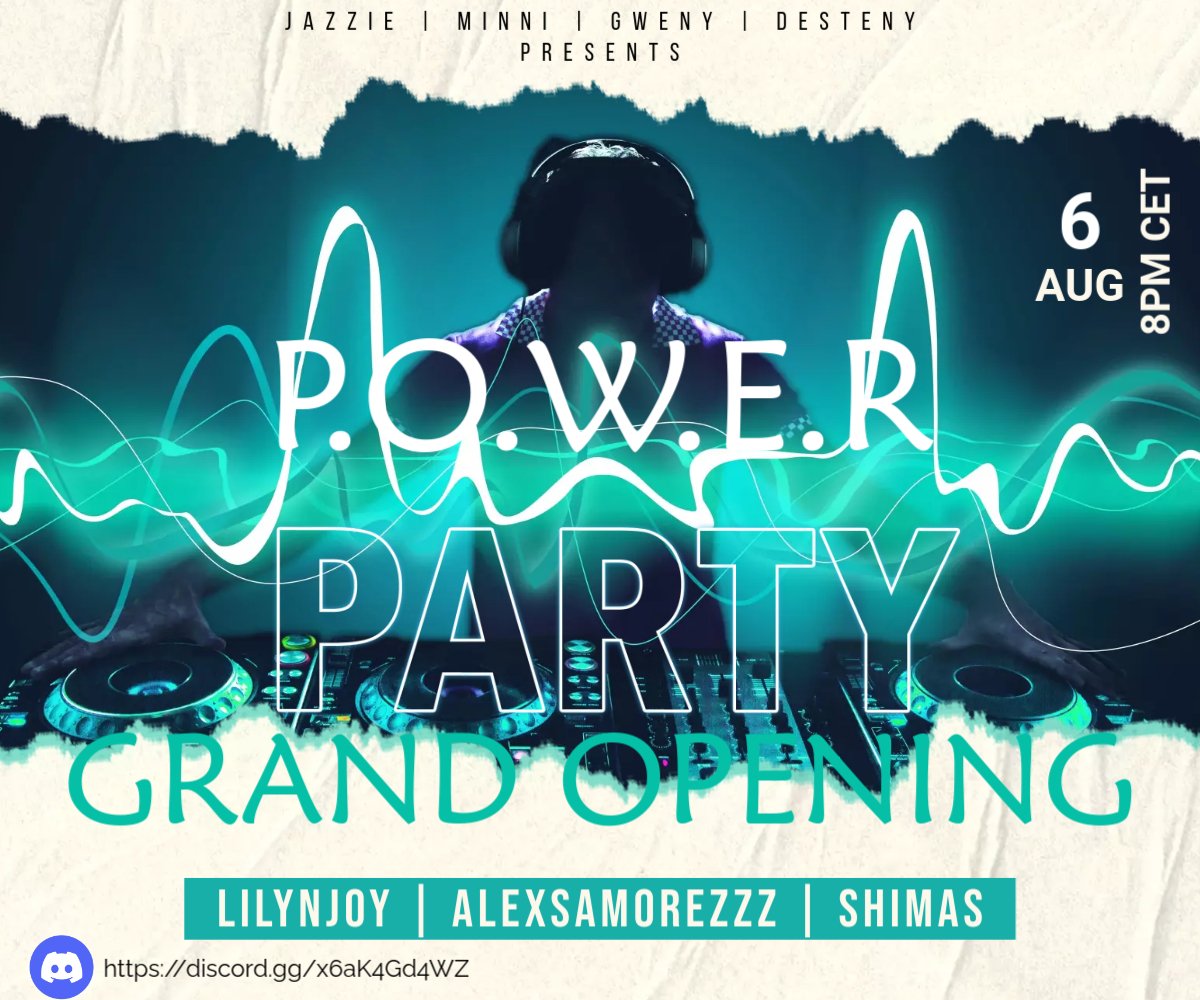THE TIME IS UPON US FOR THE GRAND OPENING!!

Who is ready to let the POWER consume them? 
 Are you ready to come party with us on Aug 6th  ?  
a great line up of DJs  where friends, lovers, frenemies, strangers can meet up and have some fun!

 Can't wait to see you all there!!!