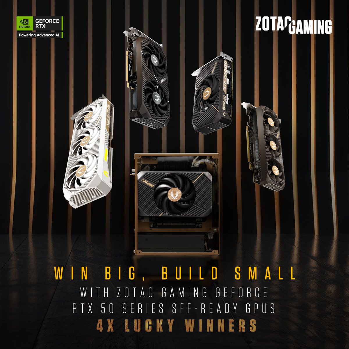 ZOTAC verlost 4 SFF-fähige GeForce RTX 50-Serie-GPUs! 🎉

🤖 5070 AMP White Edition x1
🎮 5060 Ti 16 GB Twin Edge OC x1
🐱 5060 Low Profile x1
🐱 5050 Solo x1

✅ 3 Freunde markieren
✅ Hashtag #ZOTACRTX50SFF hinzufügen
👉 bit.ly/4ffn60F
🕒 Endet: 28. August

#BuildSmall