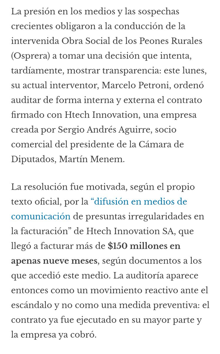 Imagínate ser Martín MENEM y en menos de 9 meses una empresa que dirige su madre facture $150 millones 
Y un jubilado argentino cobra $320.000 pesos.
Que locura no?
infogremiales.com.ar/por-el-escanda…