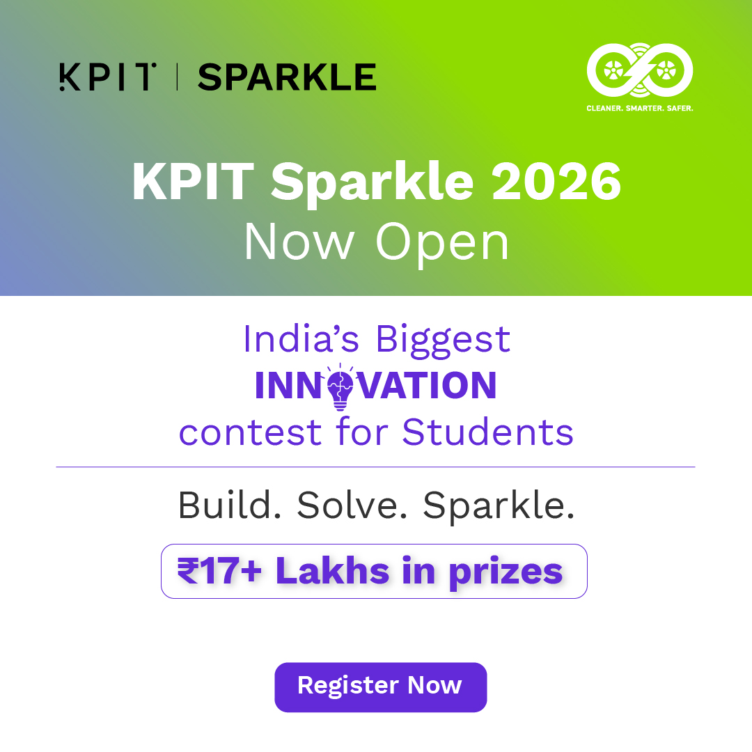 Have an idea in Mobility, Energy, AI or Sustainability?
KPIT Sparkle is now open for UG students in engineering &amp; science.
> ₹17,00,000+ in prizes
> Deadline: 30th Oct 2025
Apply now at sparkle.kpit.com
#KPITSparkle #BuildSolveSparkle #StudentInnovation