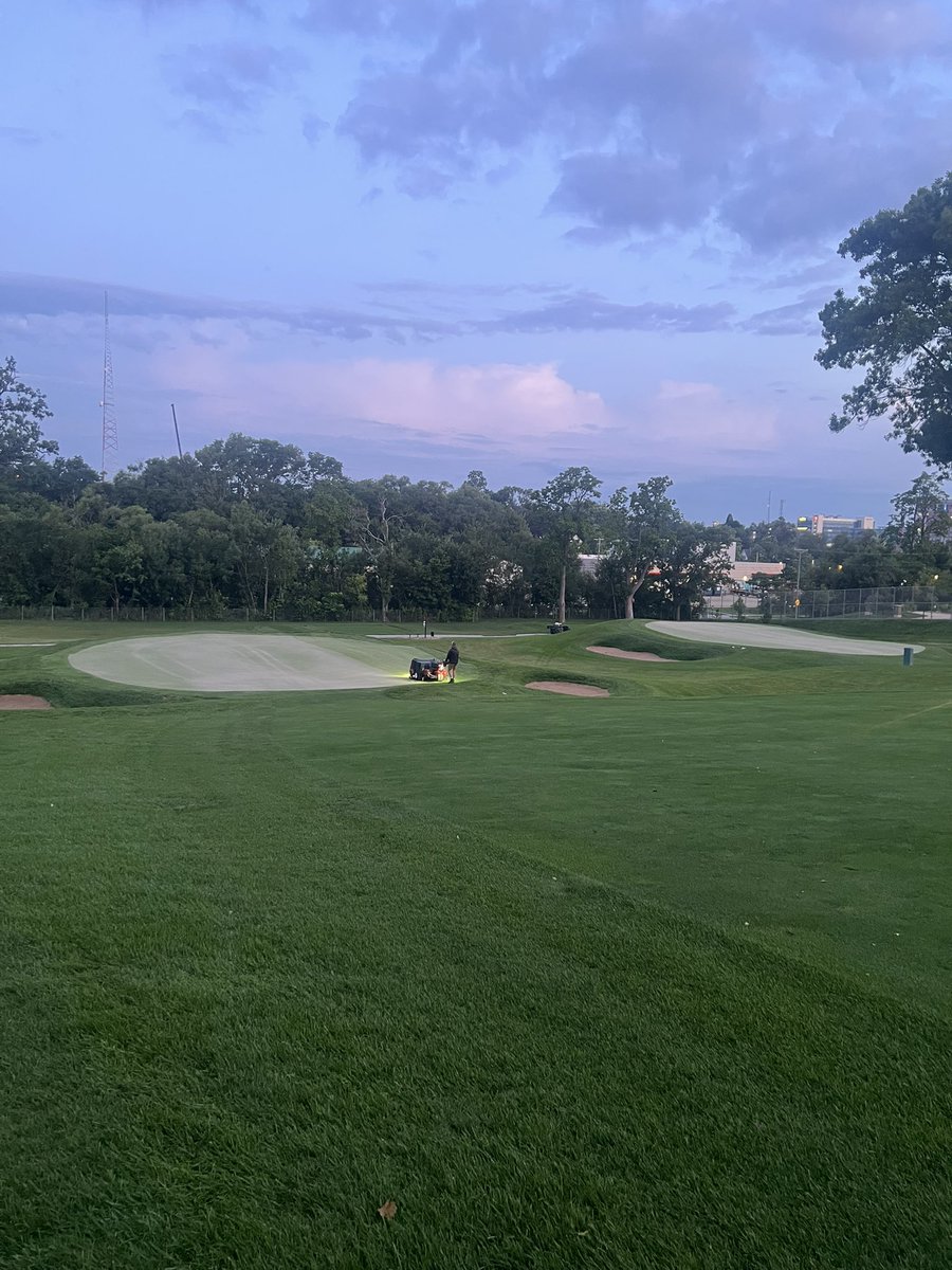 A much needed Maintenance Monday on the course today.  Venting, topdressing and spraying.  Summer is flying by!