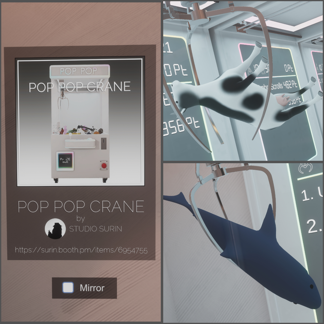 Umbra Scrolls (@umbrascrolls) on Twitter photo WORLD CREATORS, this one is for you!
Get this awesome Claw Machine asset and put it in your worlds!
surin.booth.pm/items/6954755
Test it out here: 🌎 POP POP CRANE (PC Only)
Support the Creator here <a href="/StudioSurin/">STUDIO SURIN</a>
#VRChat #VR WORLD CREATORS, this one is for you!
Get this awesome Claw Machine asset and put it in your worlds!
surin.booth.pm/items/6954755
Test it out here: 🌎 POP POP CRANE (PC Only)
Support the Creator here <a href="/StudioSurin/">STUDIO SURIN</a>
#VRChat #VR