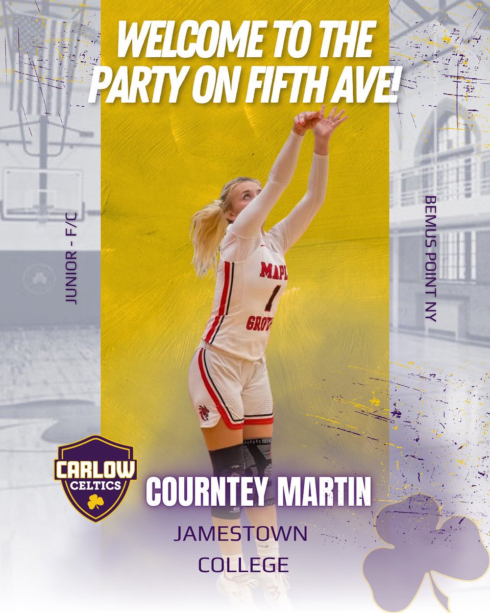 Meet the Celtic Monday! ☘️
Let’s give a warm welcome to CourtneyMartin —
A Junior Forward representing Bemus Point NY!
CU on Fifth Ave 🎉🏀