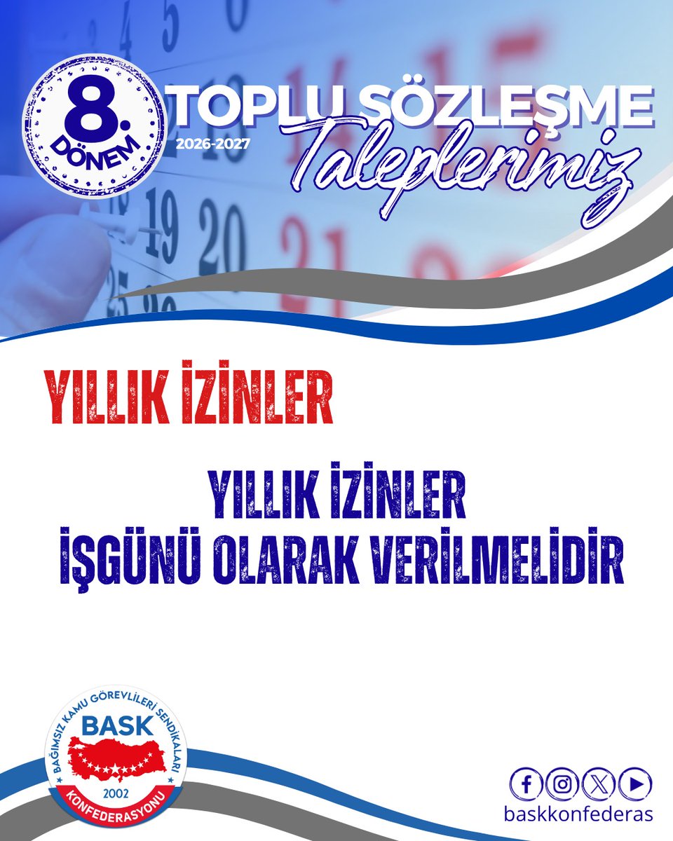 Yıllık izinler işgünü olarak verilmelidir.

#TopluSözleşme
#Yıllıkizin
#Memurlar