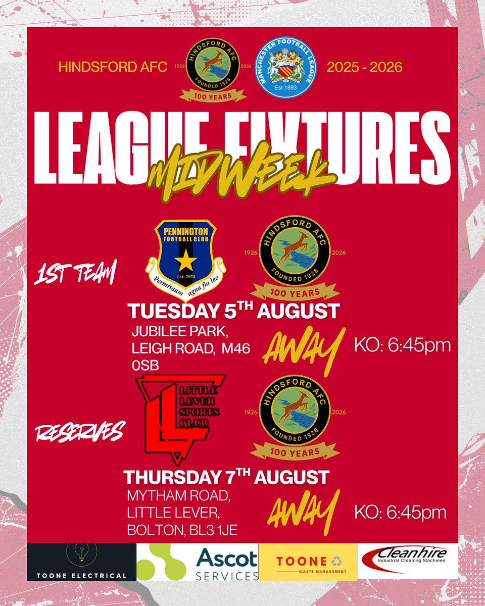 𝓜𝓲𝓭𝔀𝓮𝓮𝓴 𝓕𝓲𝔁𝓽𝓾𝓻𝓮𝓼 ⚽️

The league’s back and the Tonics are ready!
•Tuesday: 1st Team travel to Pennington – big local derby!
•Thursday: Reserves away at Little Lever

Two huge games—get down and show your support! 💪

#UpTheTonics #WeGoAgain