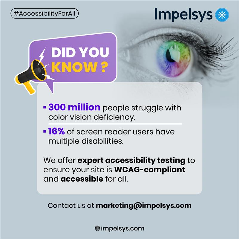 Impelsys's tweet image. Imagine navigating a website where colors don’t stand out or the content isn’t fully readable.
At #Impelsys, we specialize in #accessibilitytesting, ensuring your site meets WCAG standards.
Contact us @ marketing@impelsys.com to make your #digitalcontent #accessible!
Source: DDIY