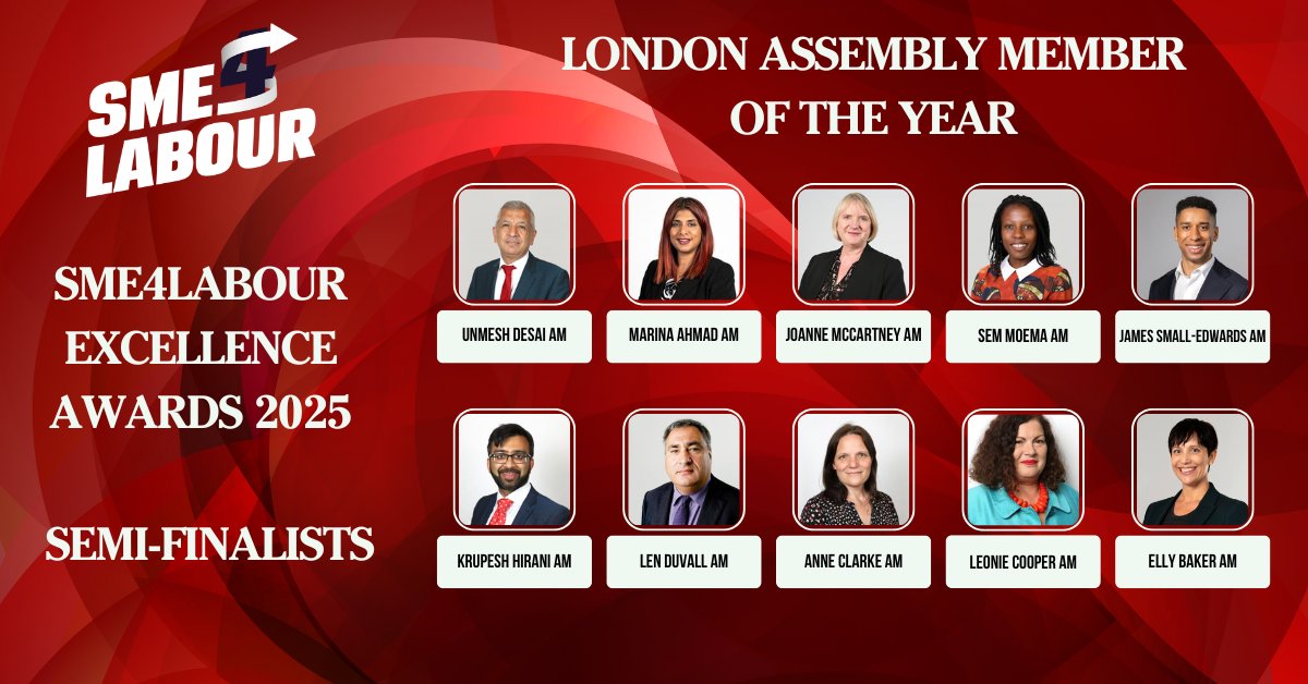 🏙️ 𝐋𝐨𝐧𝐝𝐨𝐧 𝐀𝐬𝐬𝐞𝐦𝐛𝐥𝐲 𝐌𝐞𝐦𝐛𝐞𝐫 𝐨𝐟 𝐭𝐡𝐞 𝐘𝐞𝐚𝐫

Highlighting the Assembly Members making London fairer, greener, and more inclusive — all while championing small businesses and working families.

🗳️ Choose up to 5
 🗓️Voting closes: 1st September
 🔗