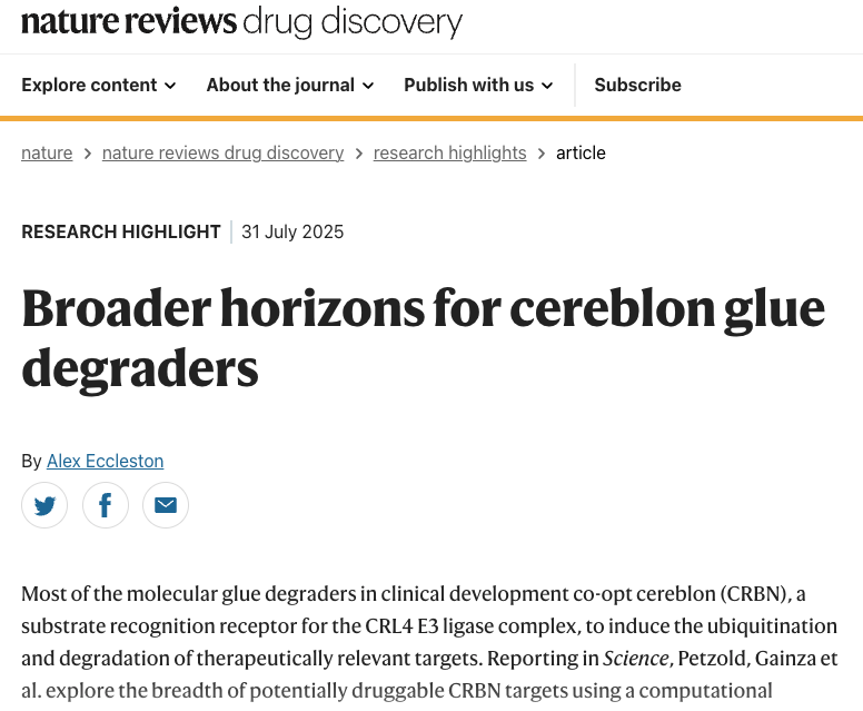 Thanks to Alex Eccleston of Nature Reviews Drug Discovery for a very nice summary of our recent Science Magazine publication. If you don’t have time to read the full paper, make the time! Or read this summary, which provides a great overview. nature.com/articles/d4157…