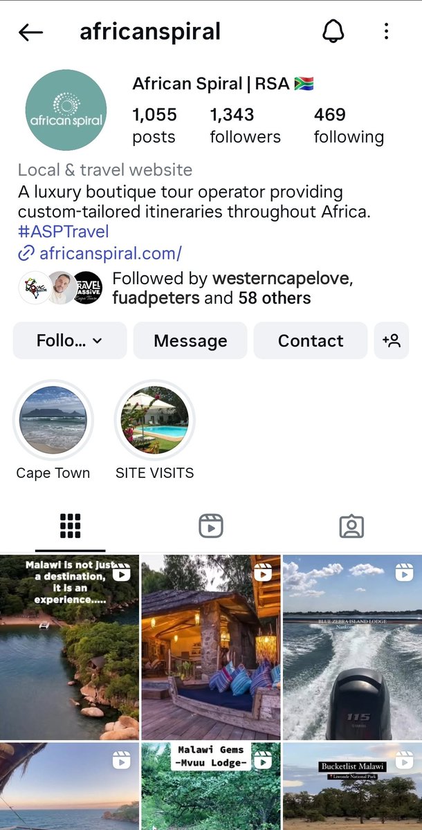 Fuad Peters (@fuadpeters) on Twitter photo <a href="/TravelChatAfr/">Travel Chat Africa</a> <a href="/NatGeoTravel/">Nat Geo Travel</a> <a href="/natgeoafrica/">National Geographic</a> <a href="/Africa/">Africa</a> <a href="/BBCAfrica/">BBC News Africa</a> <a href="/awaytoafrica/">#AfricaTravelChats</a> <a href="/AfricaTravelCo/">Africa Travel Co.</a> <a href="/AfriExpert/">AfricaTravelNetwork</a> <a href="/WTM_Africa/">WTM Africa</a> <a href="/ATravelWeek/">Africa Travel Week</a> <a href="/africadmc/">Africa Travel - DMC</a> Just loving all these itineraries & experiences that #AfricanSpiral is sharing. Adding so many #Africa destinations to my bucket list.
instagram.com/africanspiral
#TravelAfrica #ExploreAfrica #TravelChatAfrica <a href="/TravelChatAfr/">Travel Chat Africa</a> <a href="/NatGeoTravel/">Nat Geo Travel</a> <a href="/natgeoafrica/">National Geographic</a> <a href="/Africa/">Africa</a> <a href="/BBCAfrica/">BBC News Africa</a> <a href="/awaytoafrica/">#AfricaTravelChats</a> <a href="/AfricaTravelCo/">Africa Travel Co.</a> <a href="/AfriExpert/">AfricaTravelNetwork</a> <a href="/WTM_Africa/">WTM Africa</a> <a href="/ATravelWeek/">Africa Travel Week</a> <a href="/africadmc/">Africa Travel - DMC</a> Just loving all these itineraries & experiences that #AfricanSpiral is sharing. Adding so many #Africa destinations to my bucket list.
instagram.com/africanspiral
#TravelAfrica #ExploreAfrica #TravelChatAfrica