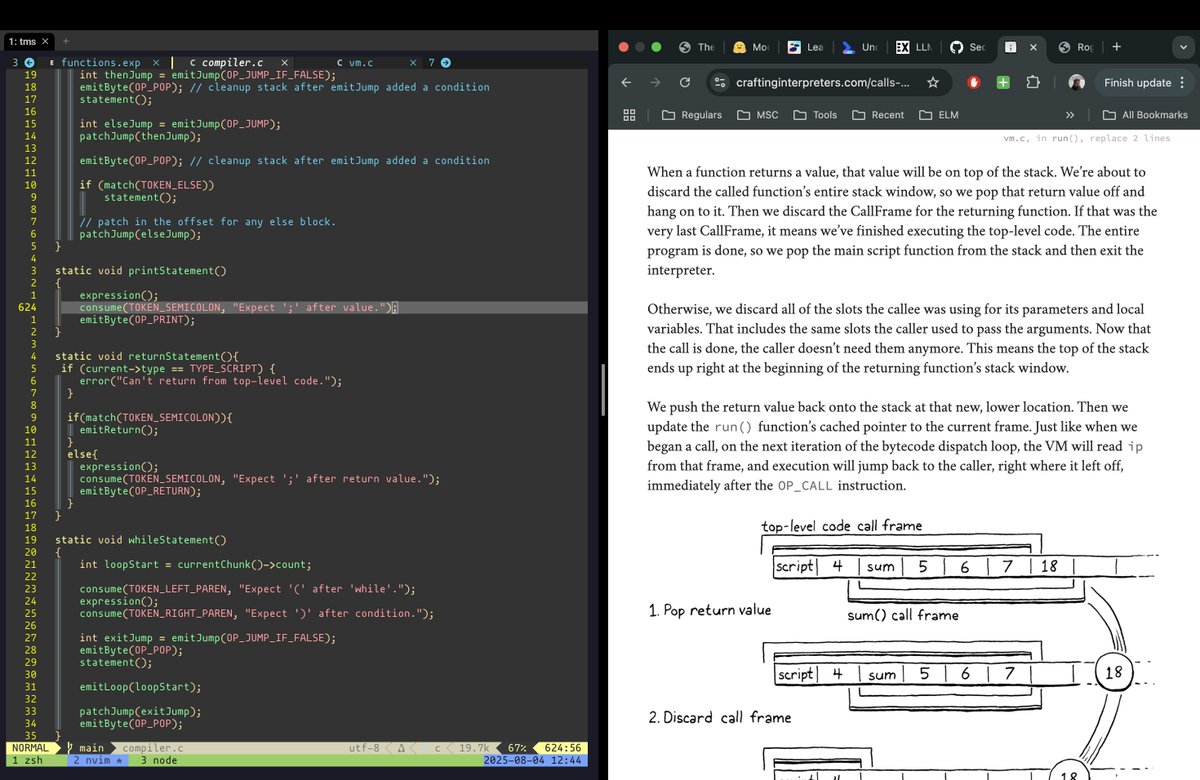 SecretDeveloper's tweet photo. Spending a lazy bank holiday finishing the bytecode implementation from Crafting Interpreters.  Nice to get back to this after a long break.  Now to build out the standard lib a bit more. https://t.co/D8tiyWvnzR