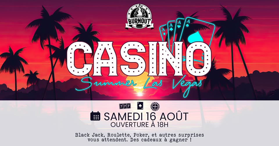 Burnout Bar (@leburnoutbar) on Twitter photo 🌴♣ Une soirée casino ambiance Las Vegas dans un p'tit bar à Montpellier, ça vous tente ? Rendez-vous samedi soir ! 🌴♣ Une soirée casino ambiance Las Vegas dans un p'tit bar à Montpellier, ça vous tente ? Rendez-vous samedi soir !