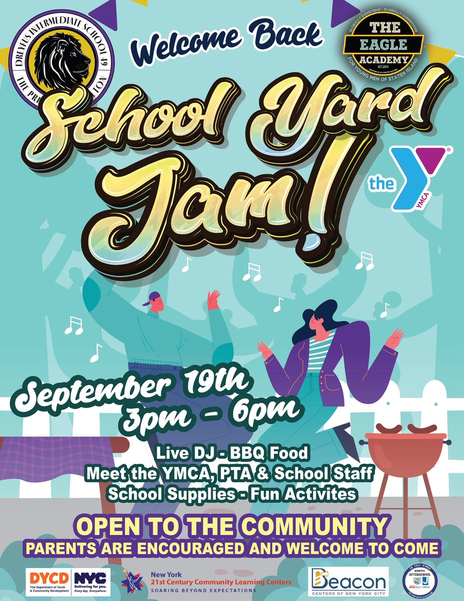 I.S. 49 (@dreyfus49) on Twitter photo ๐ถโจ Get ready to vibe at our School Yard Jam! โจ๐ถ
Join us for an afternoon of music, fun activities, food, and good vibes only! ๐บ๐
Bring your energy, your friends, and your best moves โ itโs going to be a jam you wonโt want to miss! ๐ค๐ง๐
๐ 101 Warren St
๐
Sept. 19
โฐ 3pm ๐ถโจ Get ready to vibe at our School Yard Jam! โจ๐ถ
Join us for an afternoon of music, fun activities, food, and good vibes only! ๐บ๐
Bring your energy, your friends, and your best moves โ itโs going to be a jam you wonโt want to miss! ๐ค๐ง๐
๐ 101 Warren St
๐
Sept. 19
โฐ 3pm