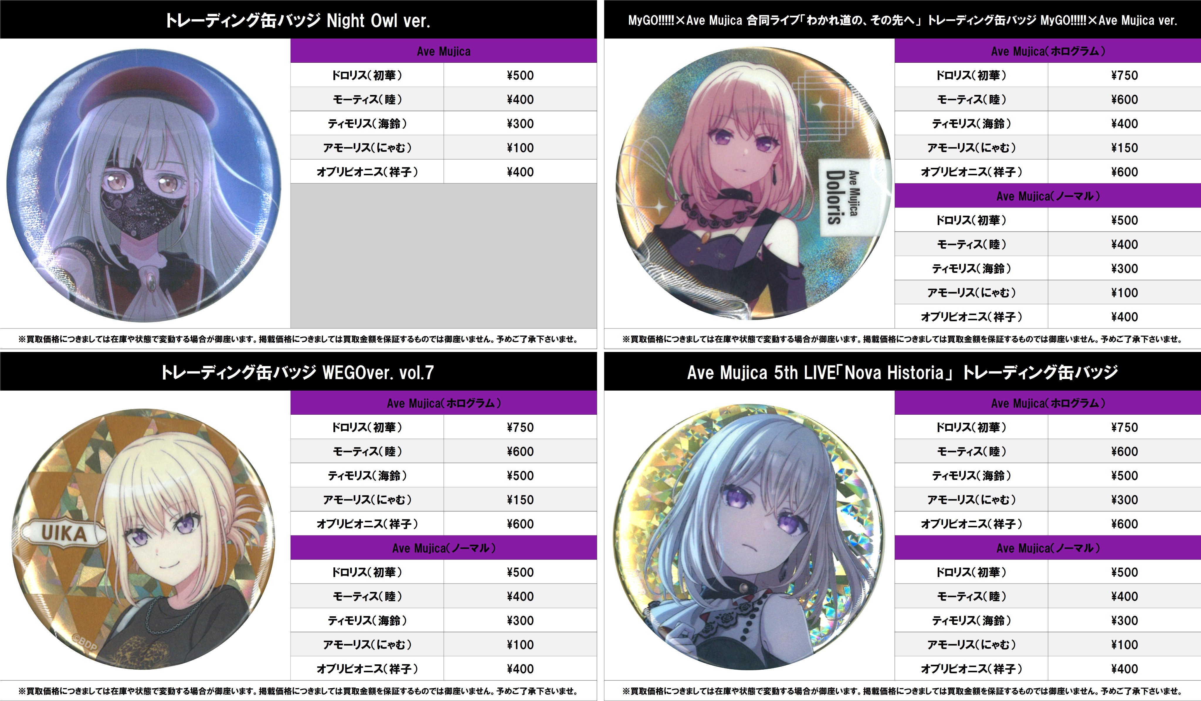 バンドリ 缶バッジ Night Owl ver.ave mujica 1BOX BanG Dream! トレーディング缶バッジ Night Owl ver. side Ave