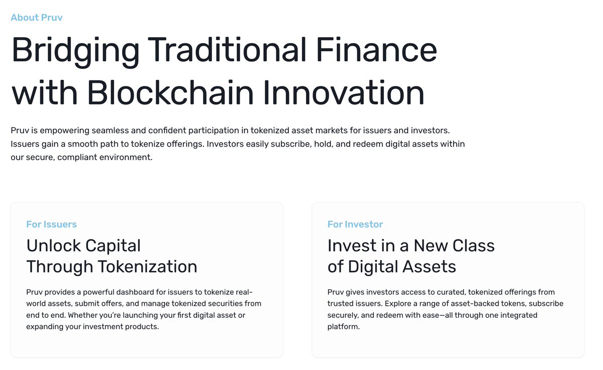 The next chapter of finance won’t be TradFi vs. DeFi.

The real unlock? Making them speak the same language - onchain.

Pruv Finance is building a public-permissioned L1 where RWAs can plug in, stay compliant, and stay composable across ecosystems.

Global rails for real-world