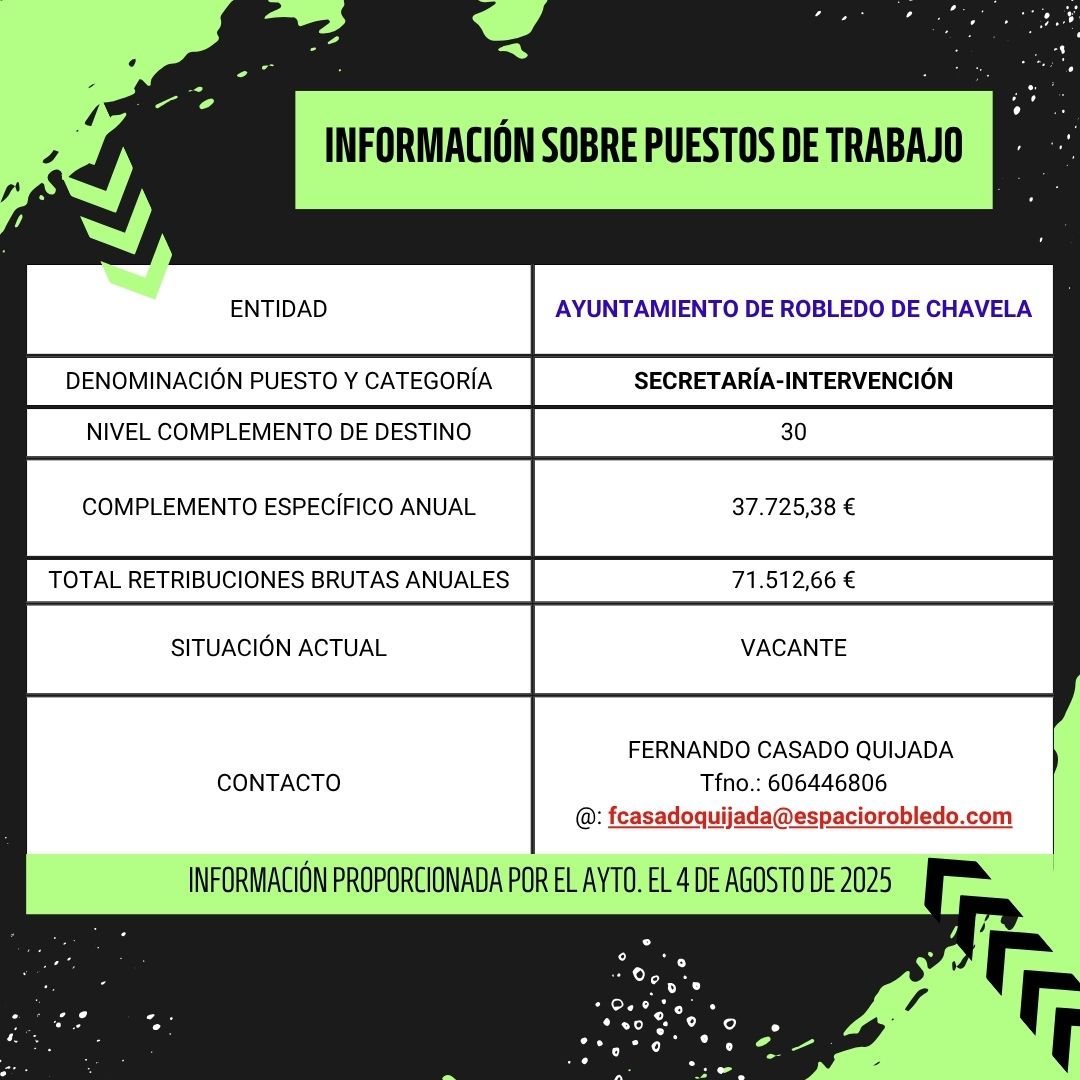 INFORMACIÓN SOBRE PUESTOS DE TRABAJO: AYUNTAMIENTOS DE CUBAS DE LA SAGRA, PINTO Y ROBLEDO DE CHAVELA
