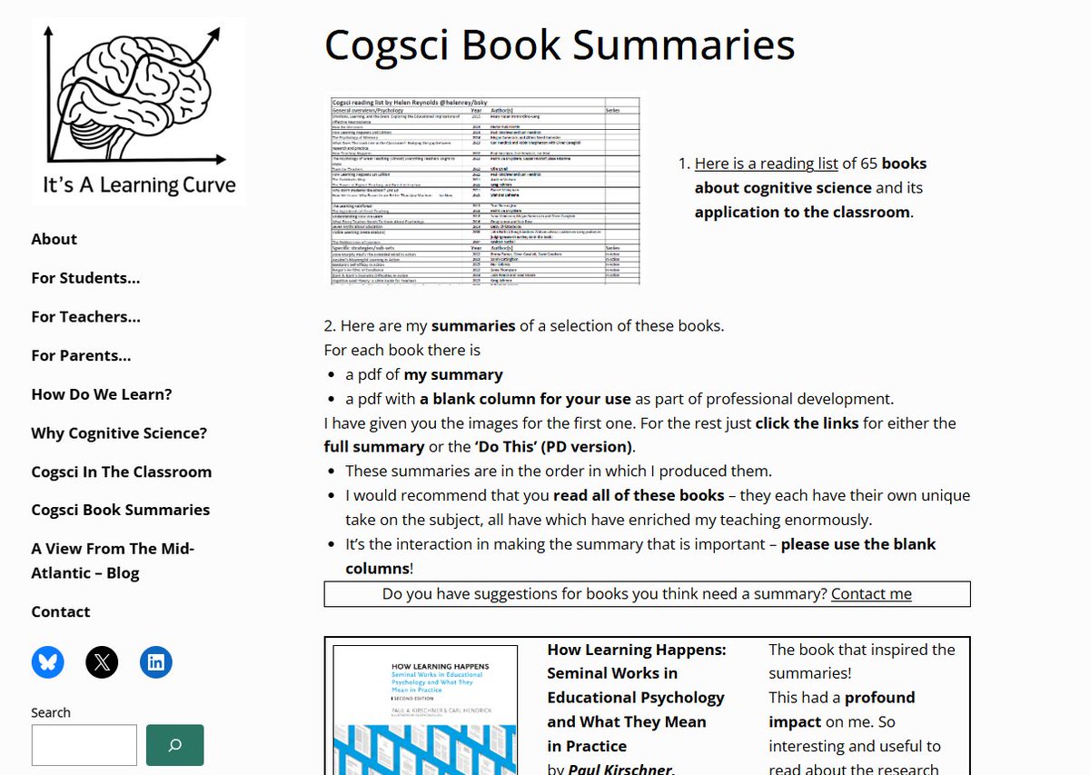 My book summaries are now in one place! Yay! Together with the cogsci reading list of 63 books!

And which books, or series, would it be useful to do next?

itsalearningcurve.education/cogsci-book-su…