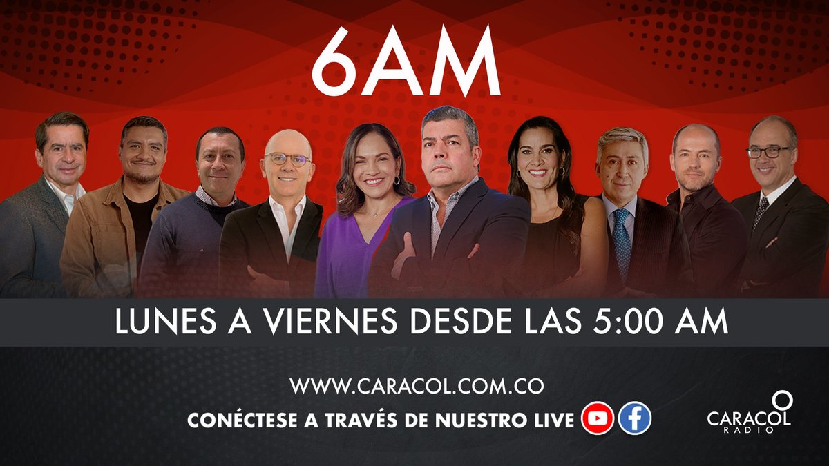 6AM (@6amcaracol) on Twitter photo Bienvenidos a una nueva emisión de #6AMCaracol, estamos #AlAire con toda la información de Colombia y el mundo.
Conéctese con nosotros📻 📷bit.ly/3Pgyc9G
<a href="/gusgomez1701/">Gustavo Gómez Córdoba</a> <a href="/vanedelatorre/">Vanessa De La Torre</a> <a href="/EspinosaRadio/">Espinosa</a>
<a href="/JuanFraile/">Juan Fraile</a> <a href="/DianaSaray/">Diana Saray Giraldo</a> <a href="/CristoBustos/">Juan Fernando Cristo</a> Bienvenidos a una nueva emisión de #6AMCaracol, estamos #AlAire con toda la información de Colombia y el mundo.
Conéctese con nosotros📻 📷bit.ly/3Pgyc9G
<a href="/gusgomez1701/">Gustavo Gómez Córdoba</a> <a href="/vanedelatorre/">Vanessa De La Torre</a> <a href="/EspinosaRadio/">Espinosa</a>
<a href="/JuanFraile/">Juan Fraile</a> <a href="/DianaSaray/">Diana Saray Giraldo</a> <a href="/CristoBustos/">Juan Fernando Cristo</a>