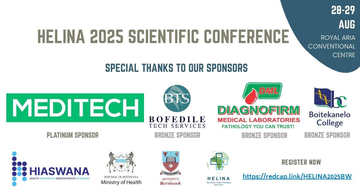 MEDITECH is honoured to be the Platinum Sponsor of the HELINA 2025 Scientific Conference, hosted at the Royal Aria Convention Centre, Botswana on 28–29 August.

📍 Register now: lnkd.in/dpseaiE7