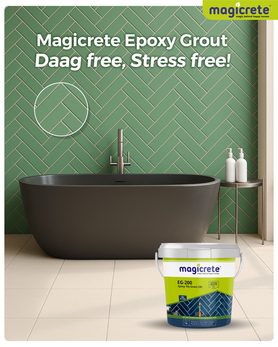 magicrete's tweet image. 𝐌𝐚𝐠𝐢𝐜𝐫𝐞𝐭𝐞 𝐄𝐩𝐨𝐱𝐲 𝐆𝐫𝐨𝐮𝐭: 𝐁𝐮𝐢𝐥𝐭 𝐭𝐨 𝐑𝐞𝐬𝐢𝐬𝐭. 𝐃𝐞𝐬𝐢𝐠𝐧𝐞𝐝 𝐭𝐨 𝐋𝐚𝐬𝐭.
Unlike regular grouts, Magicrete’s EG-100 and EG-200 Epoxy Grout variants are non-porous, stain-resistant, and extremely durable. 
#Magicrete #TileGrout #TilingWork #TileWork