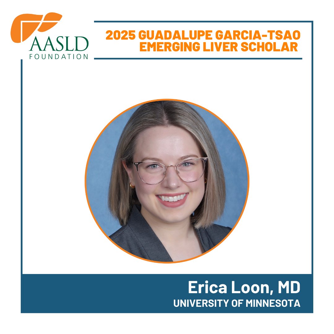 Congrats to Erica J. Loon <a href="/EricaLoonDO/">Erica Loon, DO</a> of University of Minnesota <a href="/UMNews/">University of Minnesota</a> — recipient of the 2025 #AASLDFoundation Guadalupe (Lupe) Garcia-Tsao #EmergingLiverScholar Award! #LiverTwitter bit.ly/41cL7Qk