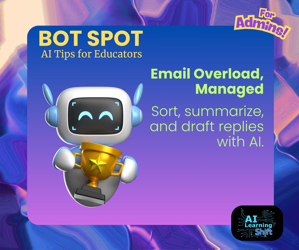 Bot Spot - AI Tips for Educators 
Ideas for leveraging AI for teachers and administrators!
#SHIFTAI #AuthenticLearningAlliance #AIinEducation