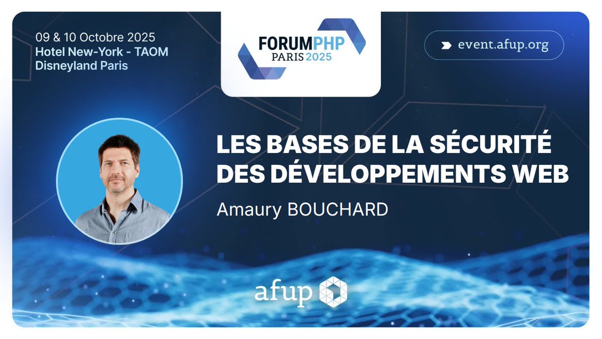 geekcto's tweet image. Venez voir ma conférence « Les bases de la sécurité des développements Web » au Forum PHP
Au programme : injection SQL, XSS, SSRF, CSRF, configuration serveur.
geek-directeur-technique.com/2025/08/04/ven…
#php #forumphp #afup