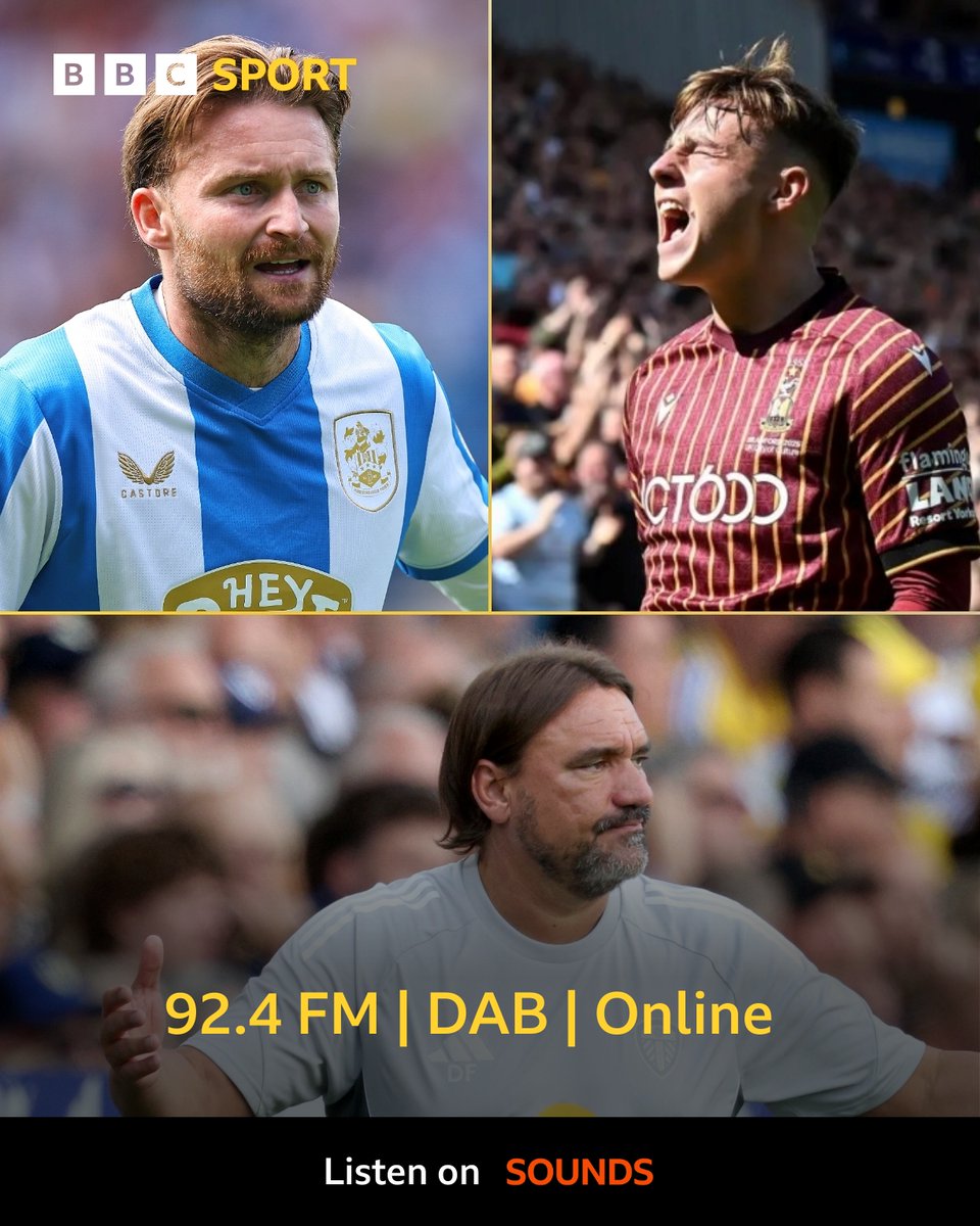 BBC Sport West Yorkshire (@bbcwys) on Twitter photo The football season is back, and so is the Monday Football Panel!
Join us from 6pm @bbcleeds to have your say on your club, as we discuss all the talking points from the weekend.
Email: westyorkshiresport@bbc.co.uk
#BCAFC | #HTAFC | #LUFC The football season is back, and so is the Monday Football Panel!
Join us from 6pm @bbcleeds to have your say on your club, as we discuss all the talking points from the weekend.
Email: westyorkshiresport@bbc.co.uk
#BCAFC | #HTAFC | #LUFC