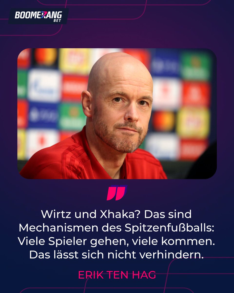 👉 Der Cheftrainer von Bayer Leverkusen, Erik ten Hag, hat sich zur aktuellen Personalsituation in seiner Mannschaft geäußert – insbesondere zum Abgang von Granit Xhaka und Florian Wirtz, die zentrale Figuren im System des Klubs waren.

Im Interview mit dem Kicker erklärte der