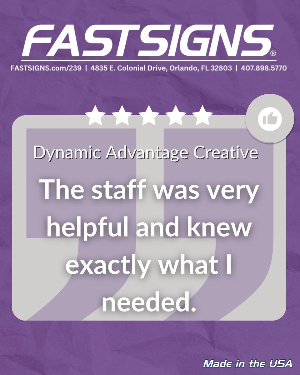 FastsignsOrland's tweet image. Thank you for the 5-star love ❤️! Just like a standout sign, your review is truly unforgettable! 💬📈

#FastSignsOrlandoCentral
#SignageStars
#CustomerReviewSpotlight
#SignageSuccessStory