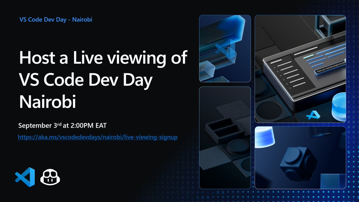 Mark Gatere (@gatere_mark) on Twitter photo The VS Code Dev Day Nairobi is here ๐ฅณ
The Visual Studio Code - <a href="/code/">Visual Studio Code</a> team is launching VS Code Dev Days, a global initiative designed to bring hands-on experiences to technical communities around the world ๐ฅ
In this event, we will featureย talks highlighting the latest updates The VS Code Dev Day Nairobi is here ๐ฅณ
The Visual Studio Code - <a href="/code/">Visual Studio Code</a> team is launching VS Code Dev Days, a global initiative designed to bring hands-on experiences to technical communities around the world ๐ฅ
In this event, we will featureย talks highlighting the latest updates