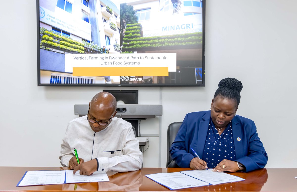 FAORwanda's tweet image. Today, @FAORwanda officially handed over a hydroponic vertical farm to @RwandaAgri.

As part of the #GreenCities initiative, this project ensures access to nutritious food &amp;amp; green spaces while building resilient #FoodSystems &amp;amp; creating employment opportunities for youth.

#SDGs