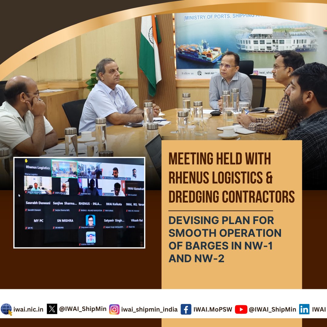 IWAI (@iwai_shipmin) on Twitter photo Senior officials of IWAI held a meeting with <a href="/RhenusIndia/">Rhenus Logistics India</a> & dredging contractors to discuss the plan for smooth operation of their barges in NW-1 & NW-2. Rhenus Logistics is set to deploy 20 barges in national waterways by the end of this year. Senior officials of IWAI held a meeting with <a href="/RhenusIndia/">Rhenus Logistics India</a> & dredging contractors to discuss the plan for smooth operation of their barges in NW-1 & NW-2. Rhenus Logistics is set to deploy 20 barges in national waterways by the end of this year.